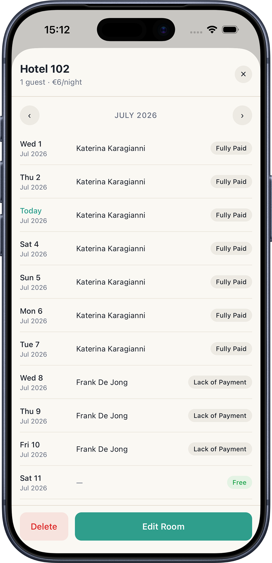 RUMA mobile app — Room details